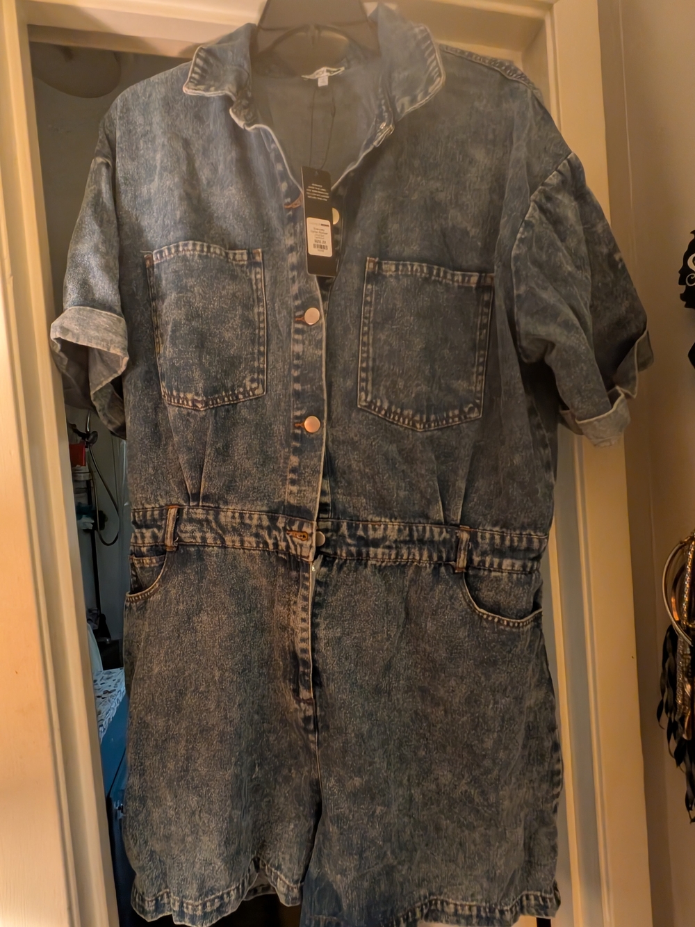 Fashion Nova Acid Wash Denim Romper in Blue